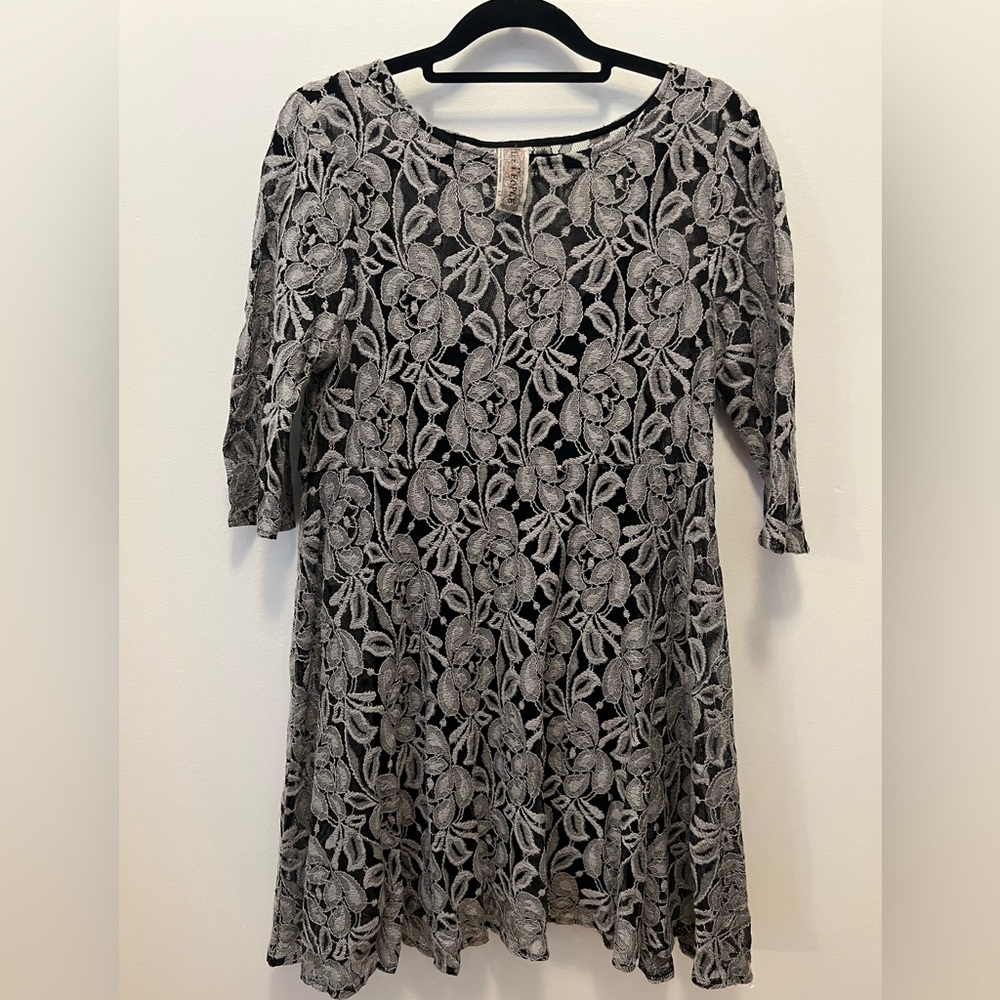 Free People Grey Lace Swing Dress with Black Tank Dress Liner